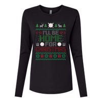 Funny Ugly Xmas ILl Be Home For Christmas Baseball Womens Cotton Relaxed Long Sleeve T-Shirt