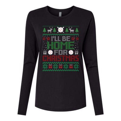 Funny Ugly Xmas ILl Be Home For Christmas Baseball Womens Cotton Relaxed Long Sleeve T-Shirt