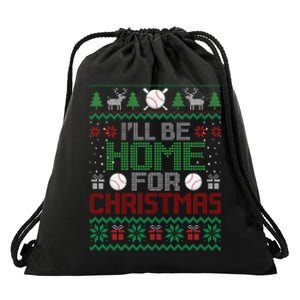 Funny Ugly Xmas ILl Be Home For Christmas Baseball Drawstring Bag