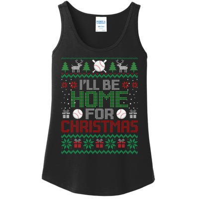 Funny Ugly Xmas ILl Be Home For Christmas Baseball Ladies Essential Tank