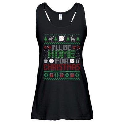 Funny Ugly Xmas ILl Be Home For Christmas Baseball Ladies Essential Flowy Tank