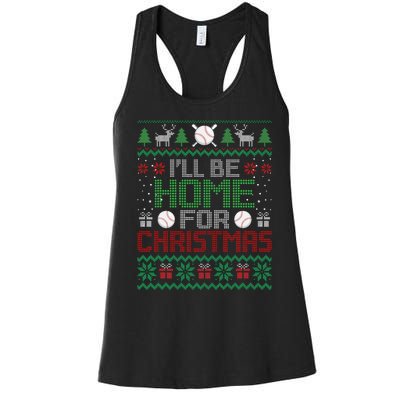 Funny Ugly Xmas ILl Be Home For Christmas Baseball Women's Racerback Tank