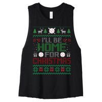 Funny Ugly Xmas ILl Be Home For Christmas Baseball Women's Racerback Cropped Tank