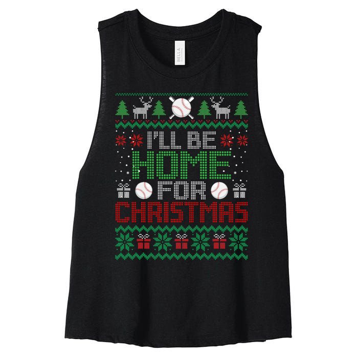 Funny Ugly Xmas ILl Be Home For Christmas Baseball Women's Racerback Cropped Tank