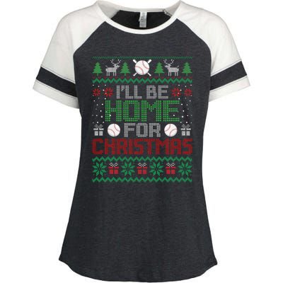 Funny Ugly Xmas ILl Be Home For Christmas Baseball Enza Ladies Jersey Colorblock Tee