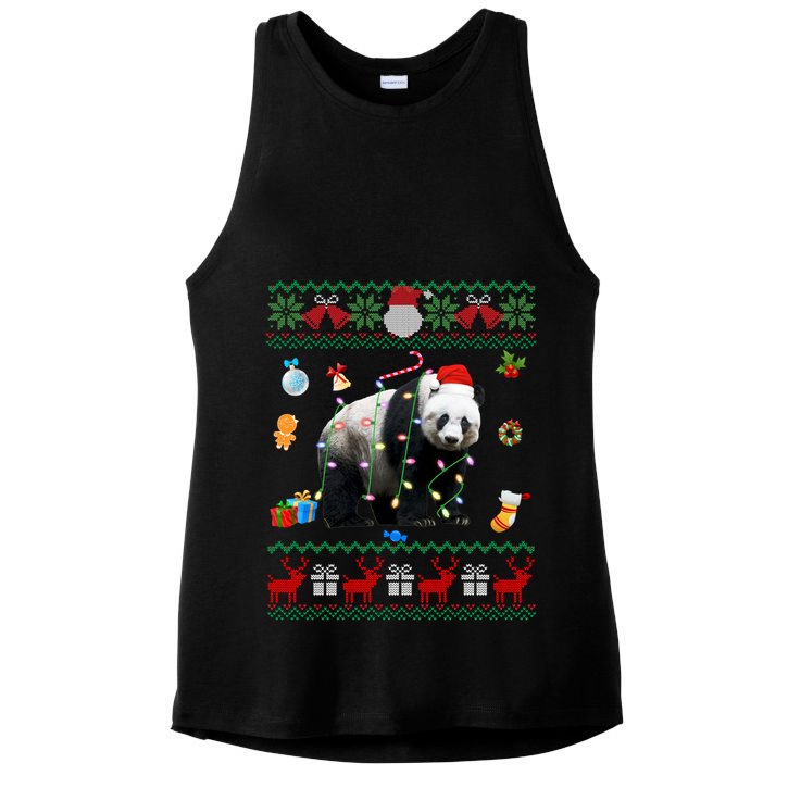 Funny Ugly Xmas Sweater Animals Lights Christmas Panda Bear Great Gift Ladies PosiCharge Tri-Blend Wicking Tank