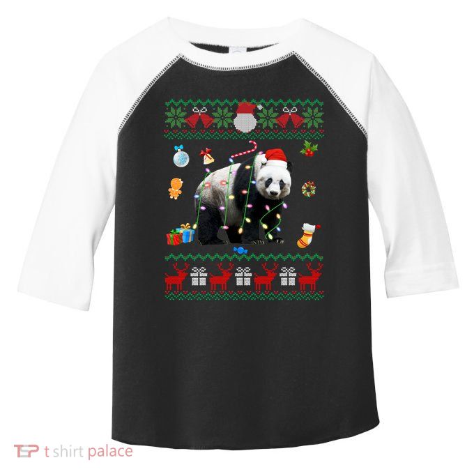 Funny Ugly Xmas Sweater Animals Lights Christmas Panda Bear Great Gift Toddler Fine Jersey T-Shirt