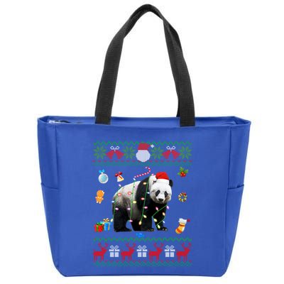 Funny Ugly Xmas Sweater Animals Lights Christmas Panda Bear Great Gift Zip Tote Bag