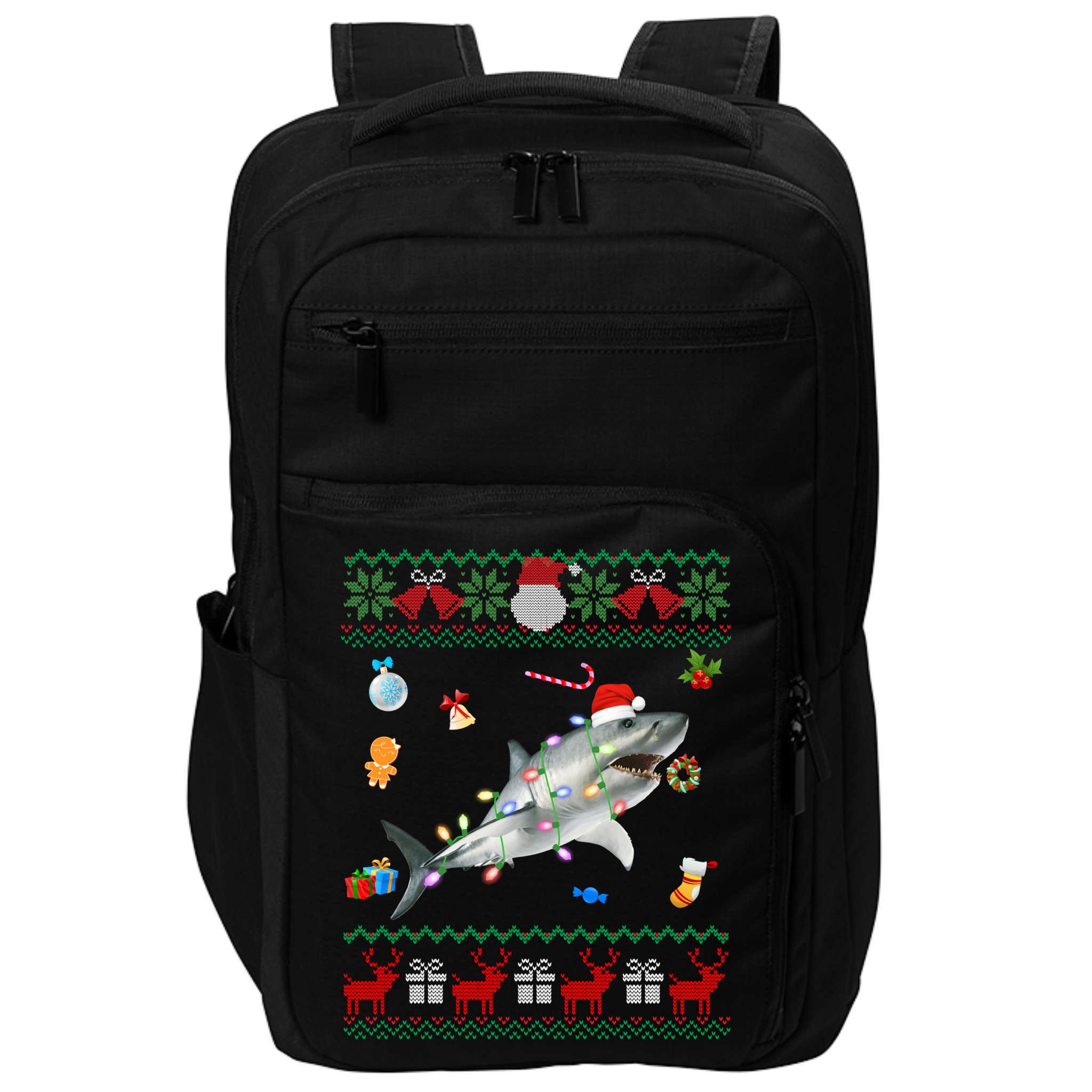 Funny Ugly Xmas Sweater Animals Lights Christmas Shark Meaningful Gift Impact Tech Backpack