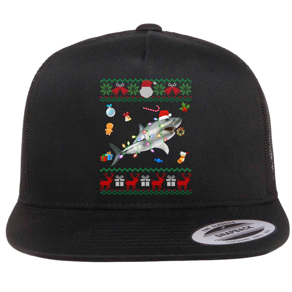 Funny Ugly Xmas Sweater Animals Lights Christmas Shark Meaningful Gift Flat Bill Trucker Hat