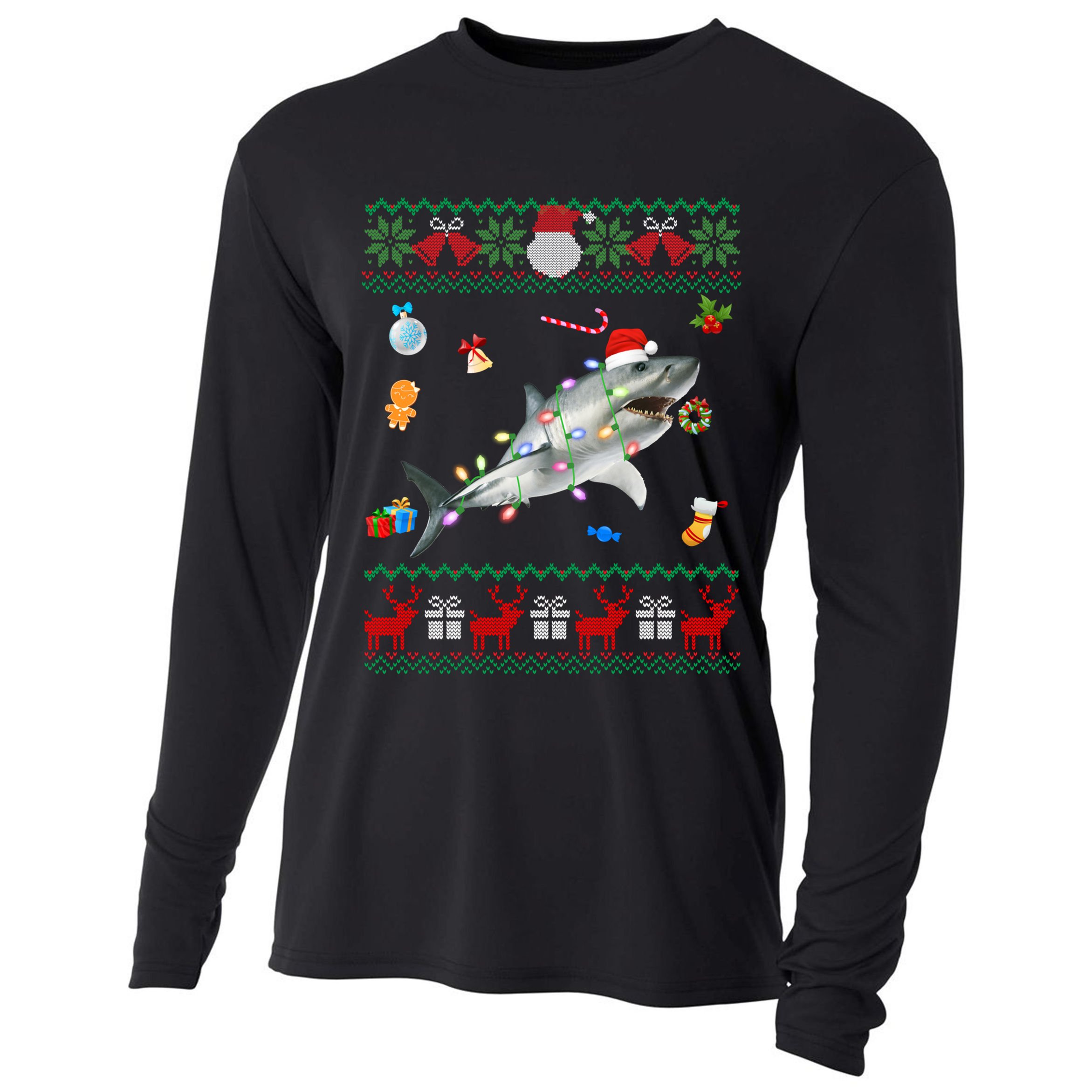 Funny Ugly Xmas Sweater Animals Lights Christmas Shark Meaningful Gift Cooling Performance Long Sleeve Crew