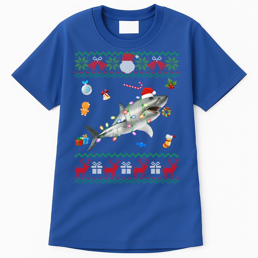Funny Ugly Xmas Sweater Animals Lights Christmas Shark Meaningful Gift Tall T-Shirt