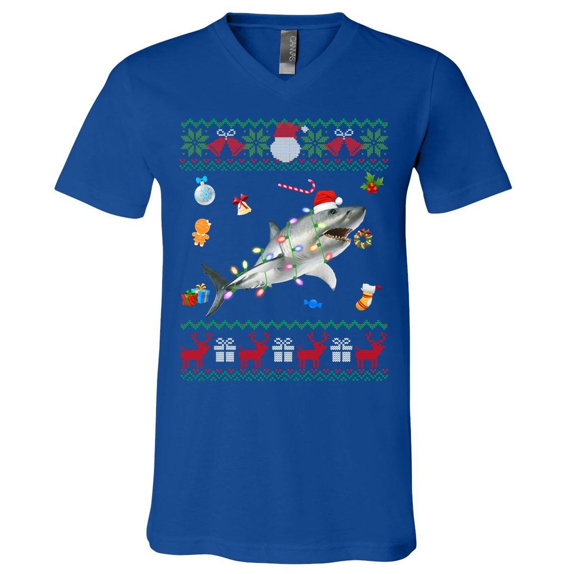 Funny Ugly Xmas Sweater Animals Lights Christmas Shark Meaningful Gift V-Neck T-Shirt
