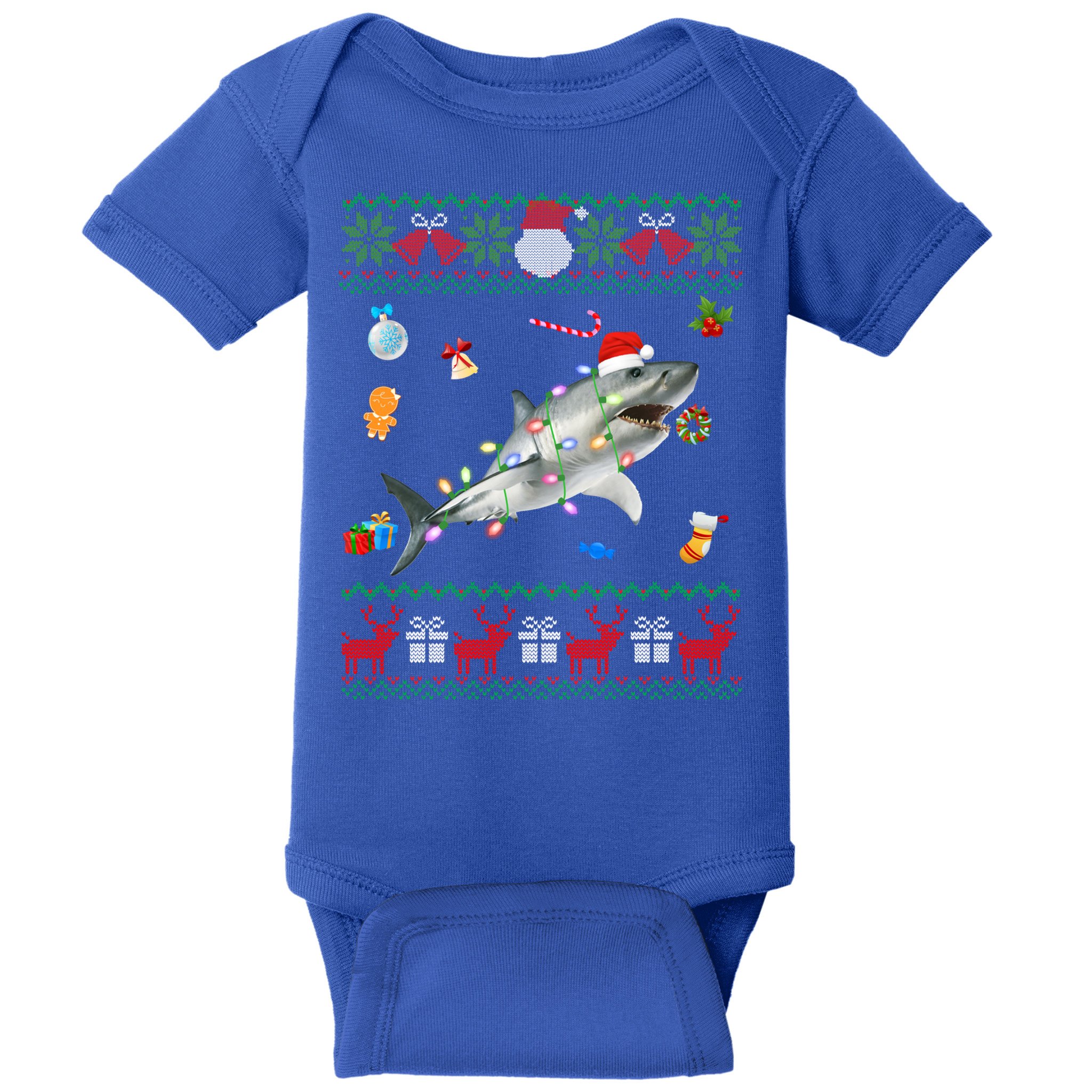 Funny Ugly Xmas Sweater Animals Lights Christmas Shark Meaningful Gift Baby Bodysuit