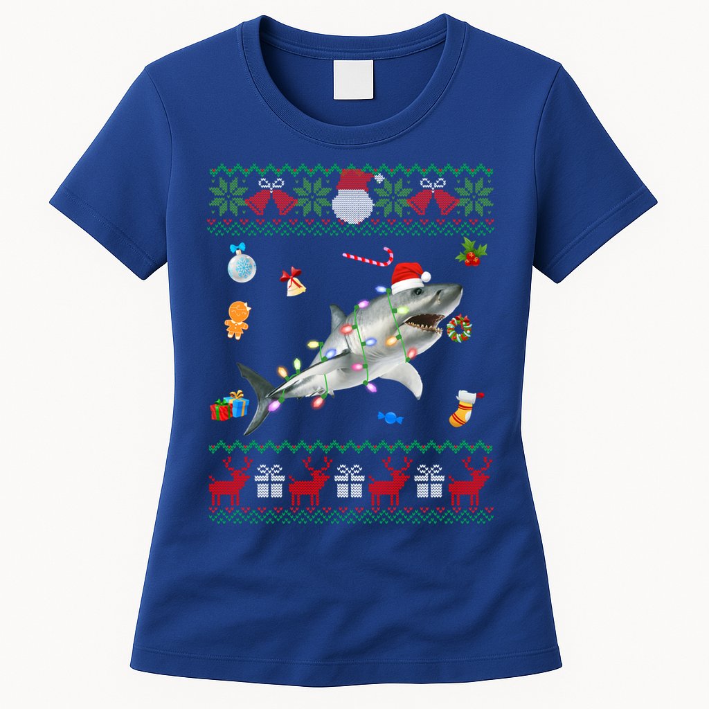 Funny Ugly Xmas Sweater Animals Lights Christmas Shark Meaningful Gift Womens T-Shirt