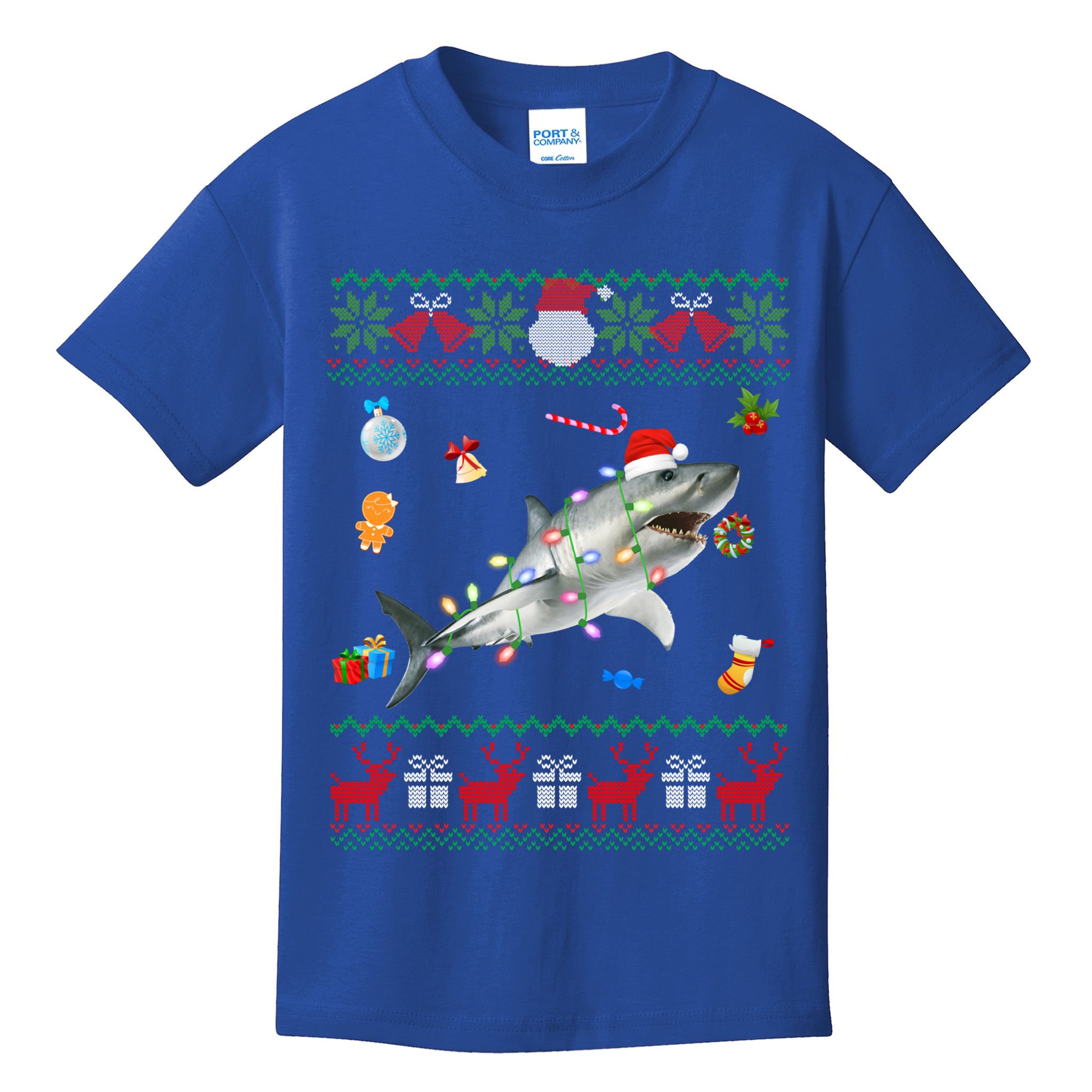 Funny Ugly Xmas Sweater Animals Lights Christmas Shark Meaningful Gift Kids T-Shirt