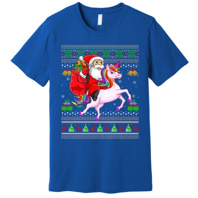 Funny Ugly Xmas Santa Riding Unicorn Christmas Gift Premium T-Shirt