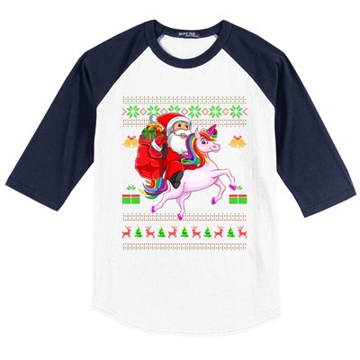 Funny Ugly Xmas Santa Riding Unicorn Christmas Gift Baseball Sleeve Shirt