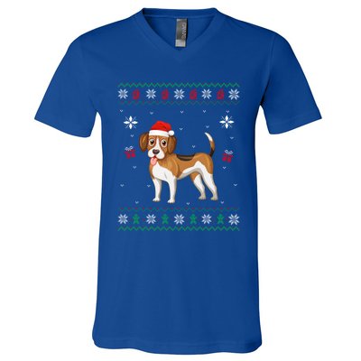 Funny Ugly Xmas Sweater Style Matching Beagle Dog Christmas Gift V-Neck T-Shirt