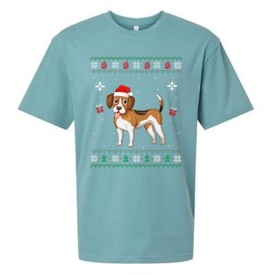 Funny Ugly Xmas Sweater Style Matching Beagle Dog Christmas Gift Sueded Cloud Jersey T-Shirt