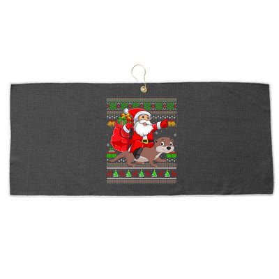 Funny Ugly Xmas Santa Riding Sea Otter Christmas Cool Gift Large Microfiber Waffle Golf Towel