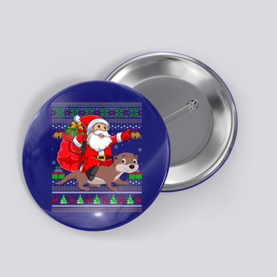 Funny Ugly Xmas Santa Riding Sea Otter Christmas Cool Gift Button