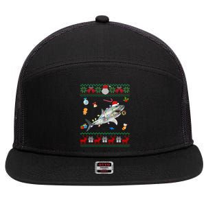 Funny Ugly Xmas Sweater Animals Lights Christmas Shark Cool Gift 7 Panel Mesh Trucker Snapback Hat