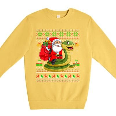 Funny Ugly Xmas Santa Riding Snake Christmas Gift Premium Crewneck Sweatshirt