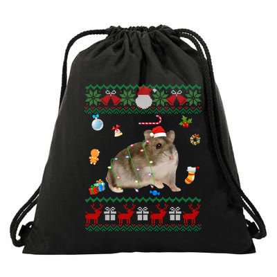 Funny Ugly Xmas Sweater Animals Lights Christmas Hamster Great Gift Drawstring Bag