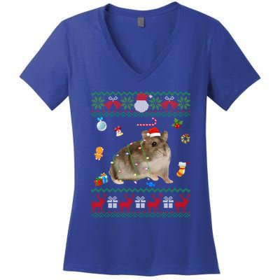 Funny Ugly Xmas Sweater Animals Lights Christmas Hamster Great Gift Women's V-Neck T-Shirt