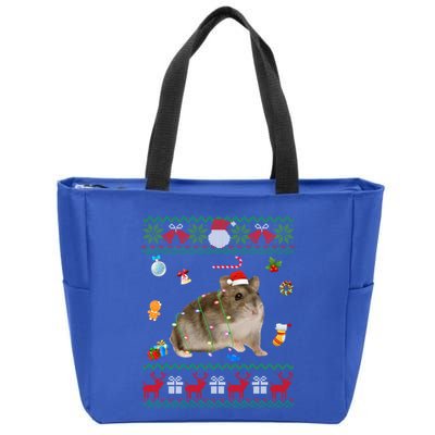 Funny Ugly Xmas Sweater Animals Lights Christmas Hamster Great Gift Zip Tote Bag