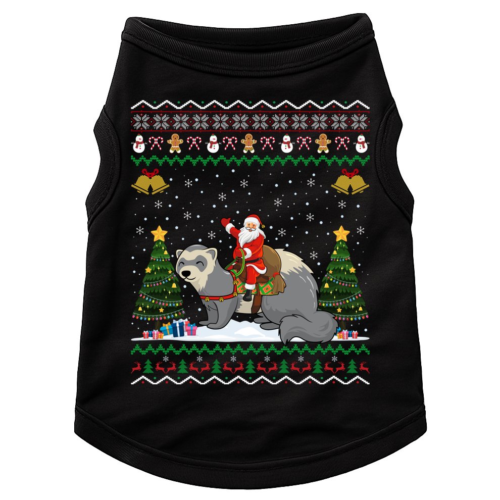 Ferret Ugly Xmas Gift Santa Riding Ferret Christmas Gift Doggie Tank