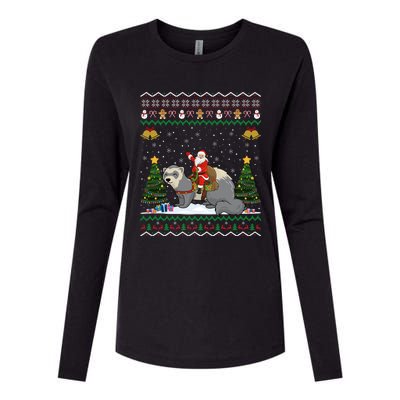 Ferret Ugly Xmas Gift Santa Riding Ferret Christmas Gift Womens Cotton Relaxed Long Sleeve T-Shirt