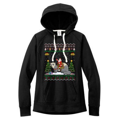 Ferret Ugly Xmas Gift Santa Riding Ferret Christmas Gift Women's Fleece Hoodie