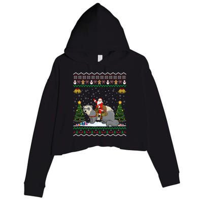 Ferret Ugly Xmas Gift Santa Riding Ferret Christmas Gift Crop Fleece Hoodie