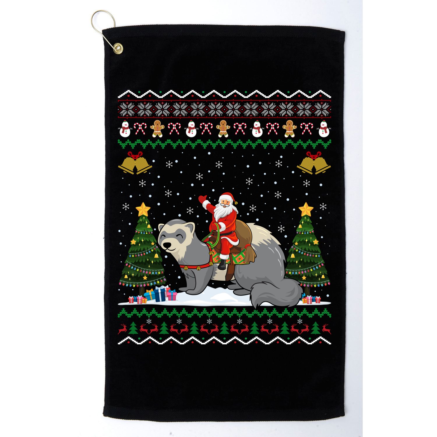 Ferret Ugly Xmas Gift Santa Riding Ferret Christmas Gift Golf Towel