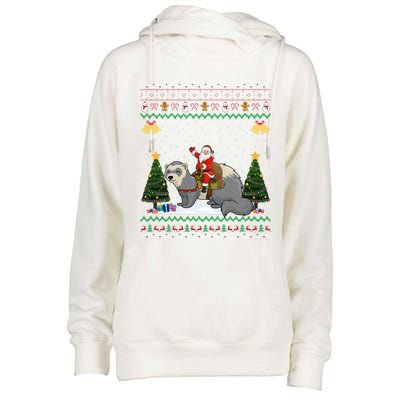 Ferret Ugly Xmas Gift Santa Riding Ferret Christmas Gift Womens Funnel Neck Pullover Hood