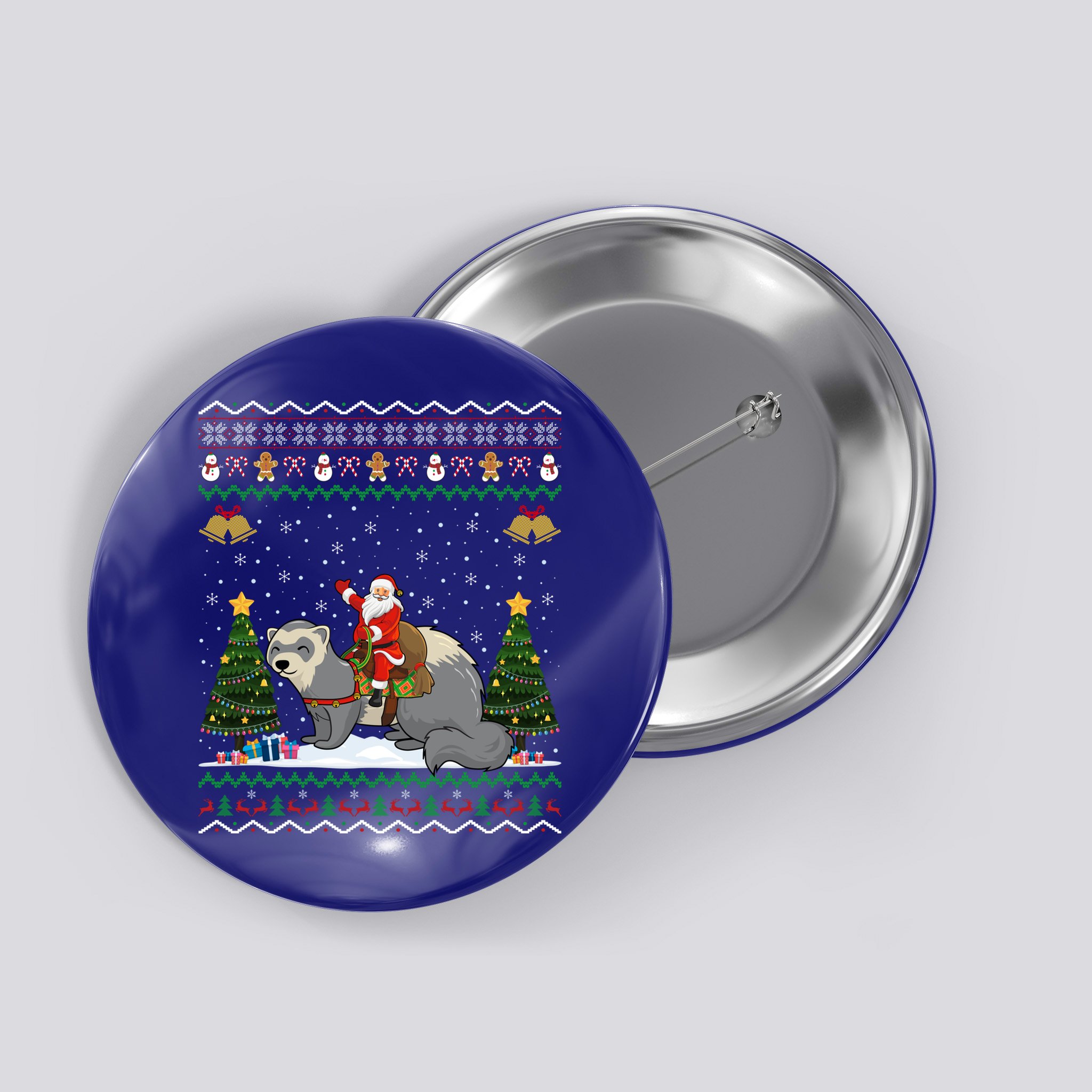 Ferret Ugly Xmas Gift Santa Riding Ferret Christmas Gift Button