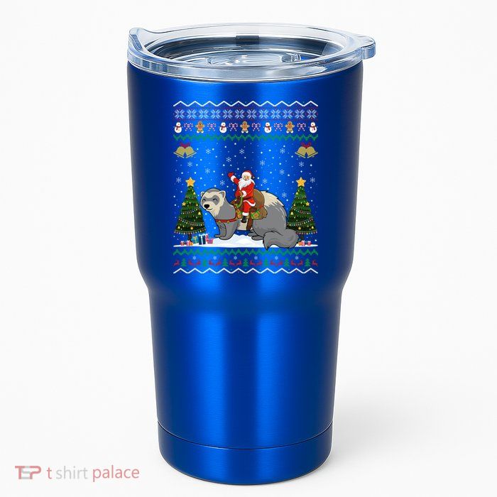 Ferret Ugly Xmas Gift Santa Riding Ferret Christmas Gift Tumbler