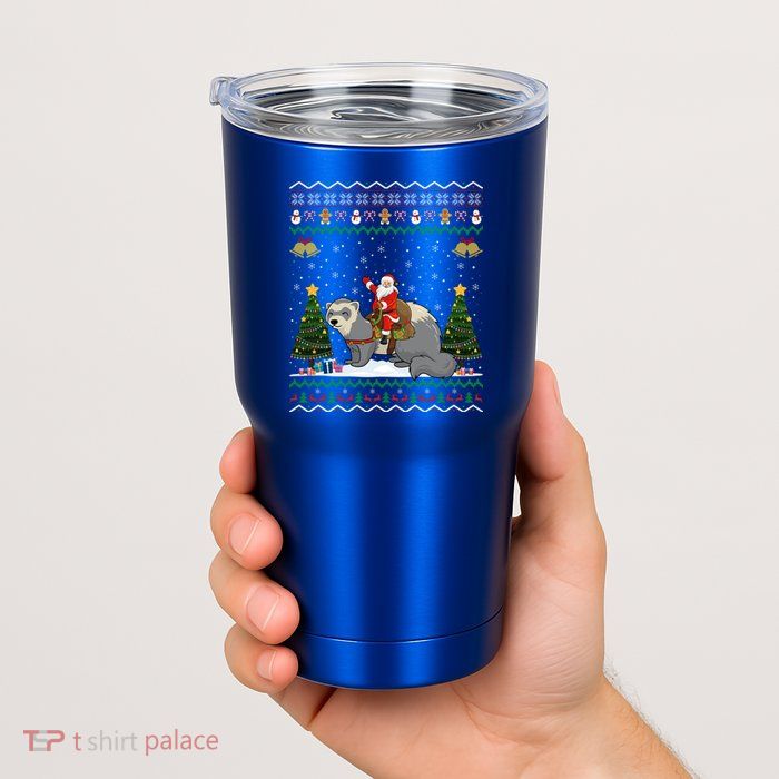 Ferret Ugly Xmas Gift Santa Riding Ferret Christmas Gift Tumbler