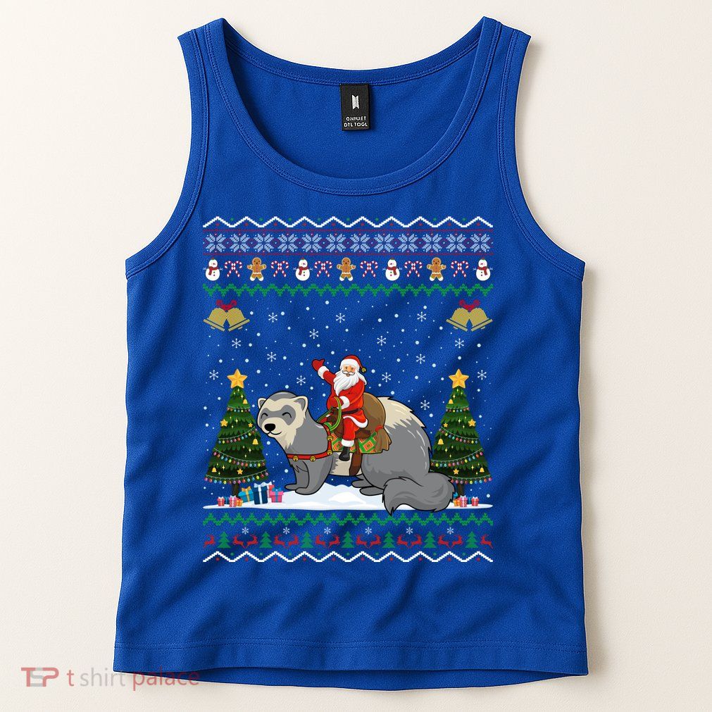 Ferret Ugly Xmas Gift Santa Riding Ferret Christmas Gift Tank Top