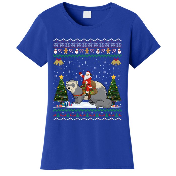 Ferret Ugly Xmas Gift Santa Riding Ferret Christmas Gift Women's T-Shirt