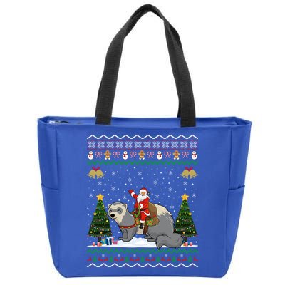 Ferret Ugly Xmas Gift Santa Riding Ferret Christmas Gift Zip Tote Bag