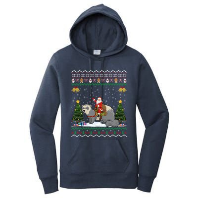 Ferret Ugly Xmas Gift Santa Riding Ferret Christmas Gift Women's Pullover Hoodie