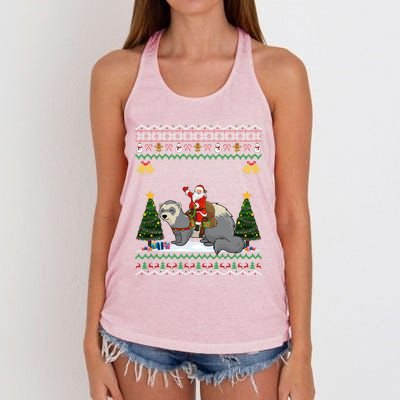 Ferret Ugly Xmas Gift Santa Riding Ferret Christmas Gift Women's Knotted Racerback Tank