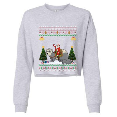 Ferret Ugly Xmas Gift Santa Riding Ferret Christmas Gift Cropped Pullover Crew