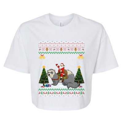 Ferret Ugly Xmas Gift Santa Riding Ferret Christmas Gift Bella+Canvas Jersey Crop Tee