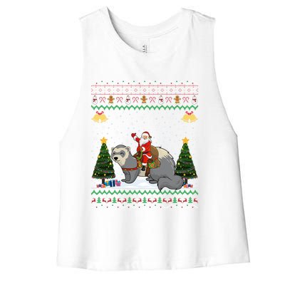 Ferret Ugly Xmas Gift Santa Riding Ferret Christmas Gift Women's Racerback Cropped Tank