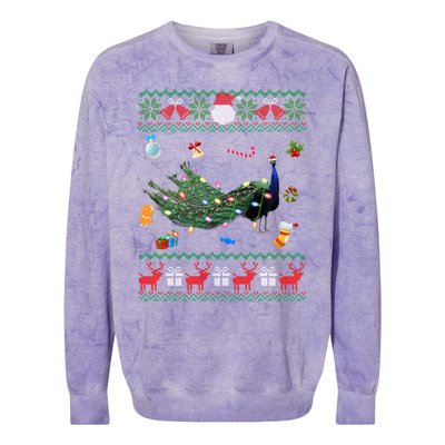 Funny Ugly Xmas Sweater Animals Lights Christmas Peacock Cute Gift Colorblast Crewneck Sweatshirt