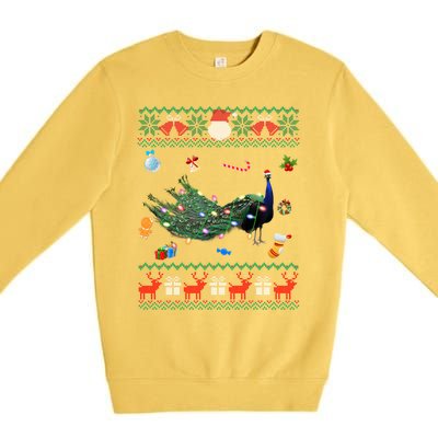 Funny Ugly Xmas Sweater Animals Lights Christmas Peacock Cute Gift Premium Crewneck Sweatshirt